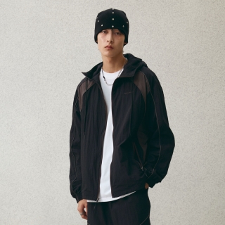 컬러블록 파이핑 윈드브레이커 | 블랙