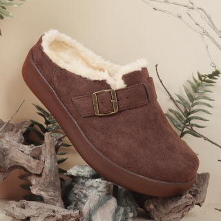 PWX 노블 양털 벨크로 털슬리퍼 | 브라운
