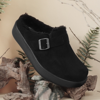 PWX 노블 양털 벨크로 털슬리퍼 | 블랙